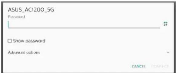 ASUS_AC1200_5G Password Show password Advanced options CANCEL CONNECT