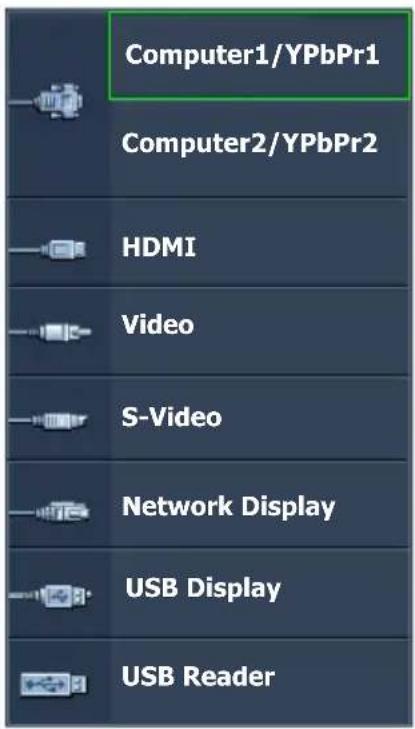 Computer1/YPbPr1 Computer2/YPbPr2 HDMI Video S-Video Network Display USB Display USB Reader