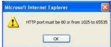 Microsoft Internet Explorer HTTP port must be 80 or from 1025 to 65535 OK