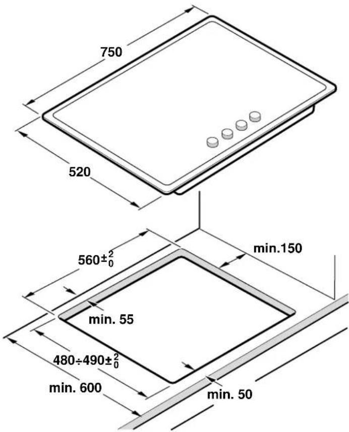 750 520 560±²₀ min.150 min. 55 480÷490±²₀ min. 600 min. 50