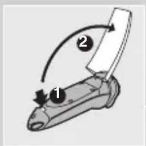 Diagram showing a tool with labeled parts and directional arrows indicating motion or movement