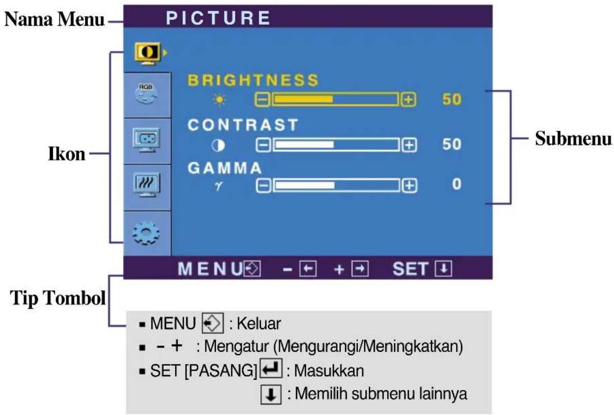 LG L196WTP - Pilihan dan Penyesuaian On Screen Display (OSD) - 1