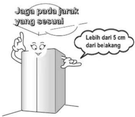 Jaga pada jarak yang sesuai Lebih dari 5 cm dari belakang