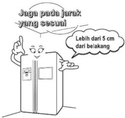 Jaga pada jarak yang sesuai Lebih dari 5 cm dari belakang