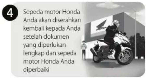 4 Sepeda motor Honda Anda akan diserahkan kembali kepada Anda setelah dokumen yang diperlukan lengkap dan sepeda motor Honda Anda diperbaiki