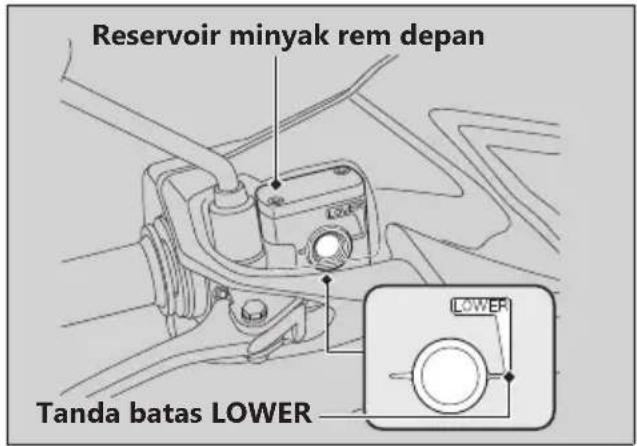 Reservoir minyak rem depan Tanda batas LOWER