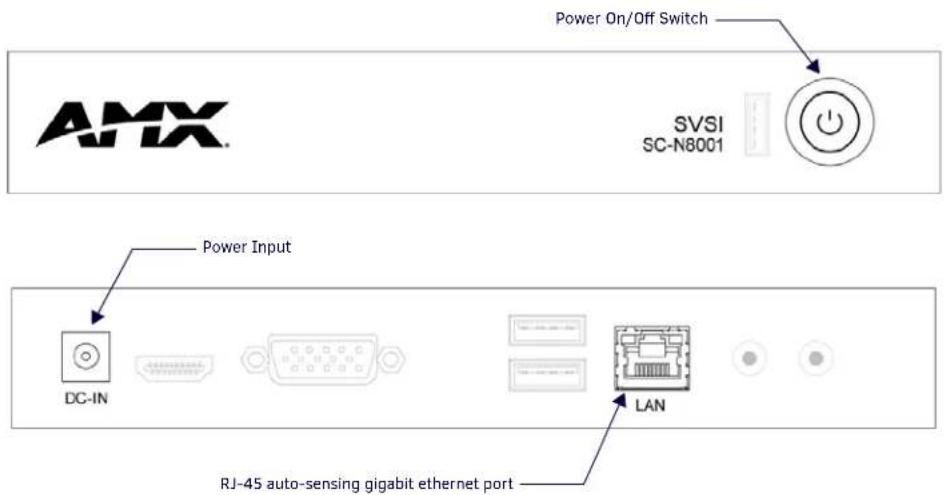 Power On/Off Switch AMX SVSI SC-N8001 Power Input DC-IN LAN RJ-45 auto-sensing gigabit ethernet port