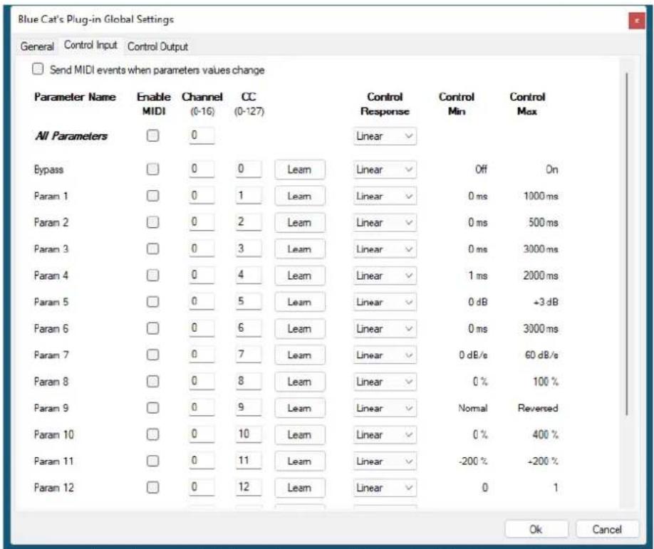 Blue Cat Audio Re-Guitar - Global Control Input Settings (MIDI and Automation) - 1