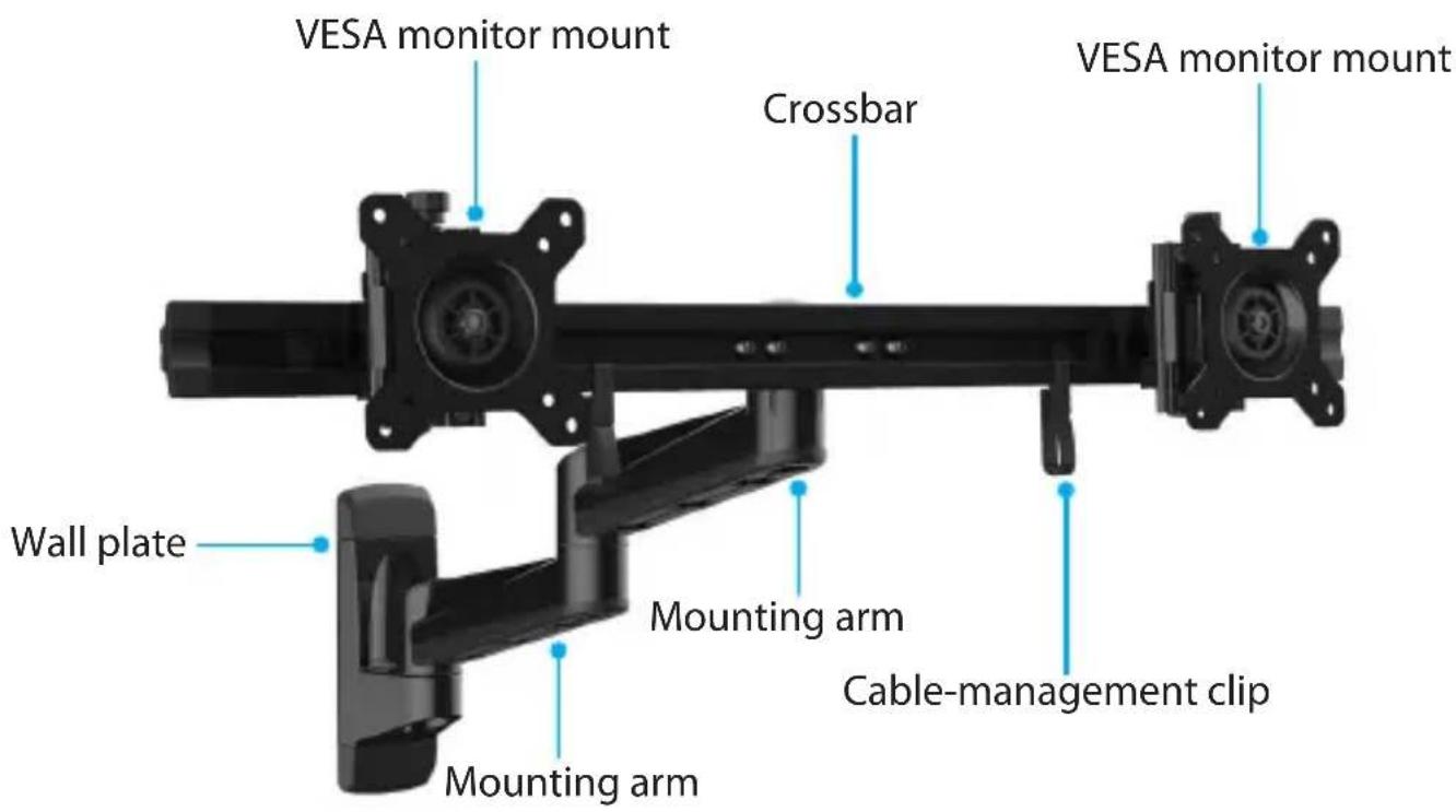 VESA monitor mount Crossbar VESA monitor mount Wall plate Mounting arm Mounting arm Cable-management clip