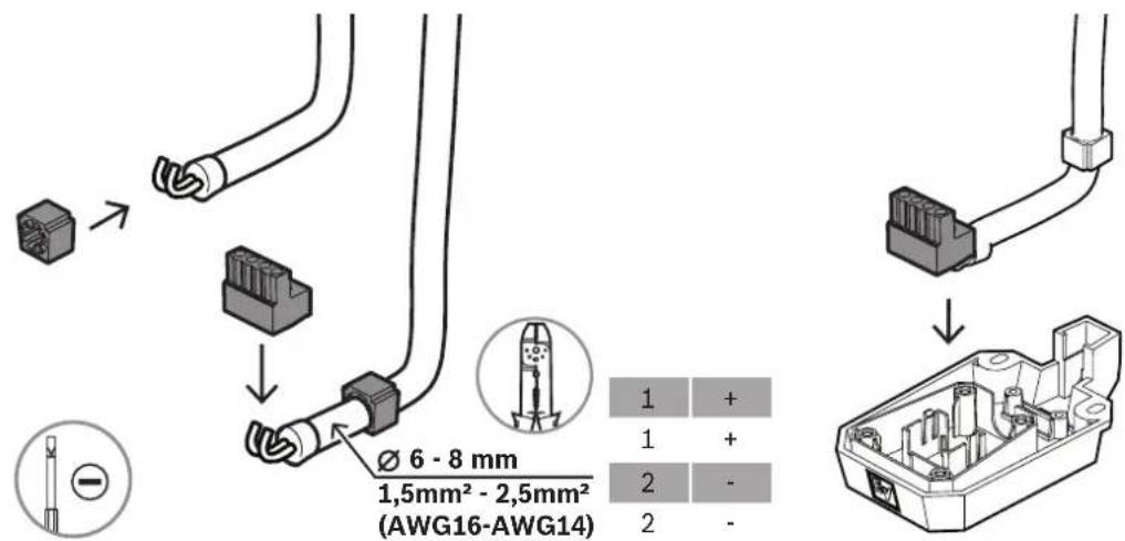 Ø 6 - 8 mm 1,5mm² - 2,5mm² (AWG16-AWG14) 1 + + 1 + - 2 - - 2 - -