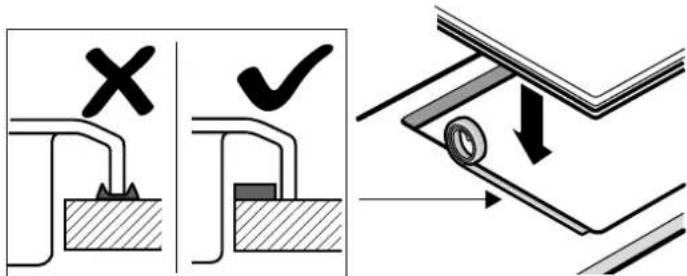 Technical diagram illustrating mechanical assembly steps with checkmark and cross symbols indicating selection or validation.