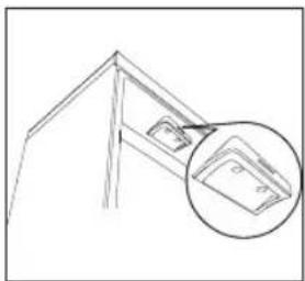 Line drawing of a mechanical bracket with an inset magnified detail showing internal components (no text or symbols)