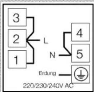 3 2 1 L N 4 5 Erdung 220/230/240V AC