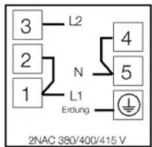 3 L2 2 N 1 L1 Eindung 4 5 2NAC 380/400/415 V