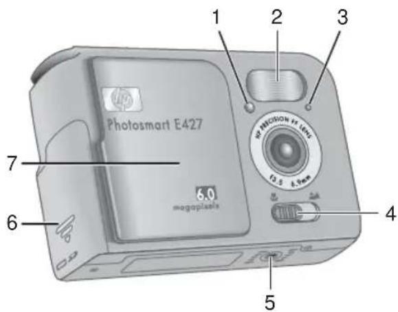 HP Photosmart E427v - Camera front, bottom, and side - 1