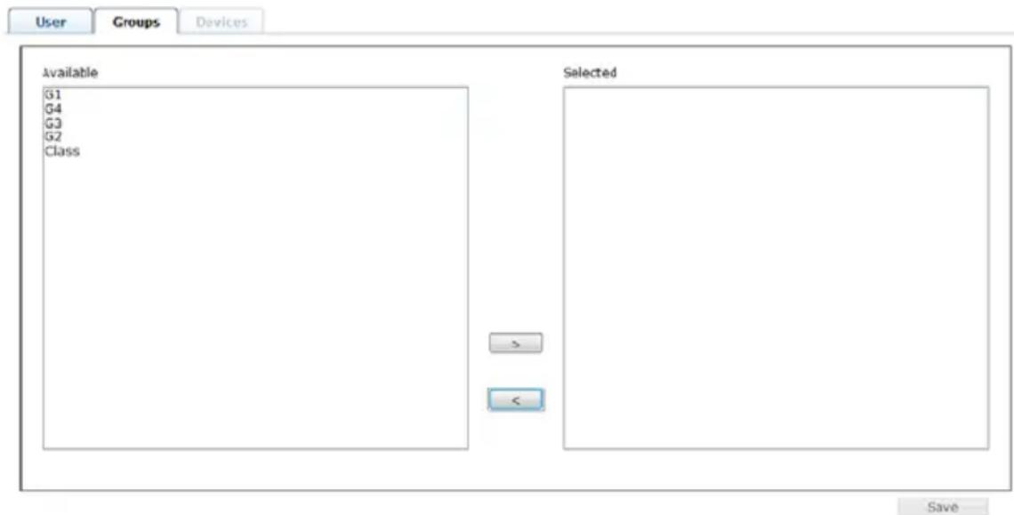 User Groups Devices Available G1 G4 G3 G2 Class Selected > < Save