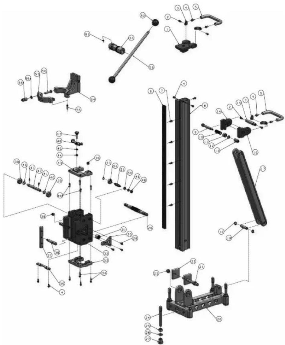 Exploded view diagram of a mechanical assembly with numbered components for identification