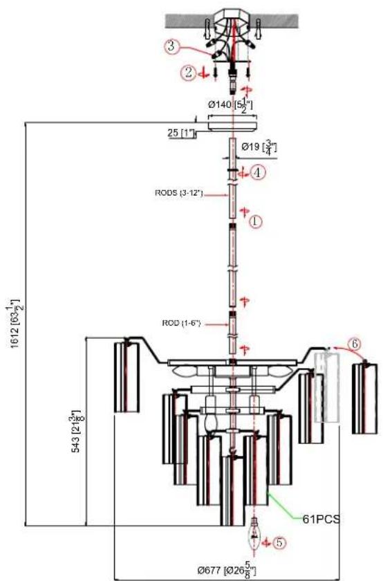 1612 [Ø3½] 543 [2½] Ø140 [5½] Ø19 [3½] RODS (3-12') ROD (1-6') 61PCS Ø677 [Ø26½] ① ② ③ ④ ⑤