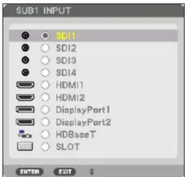SUB1 INPUT SDI1 SDI2 SDI3 SDI4 HDMI1 HDMI2 DisplayPort1 DisplayPort2 HDBaseT SLOT ENTER EXIT