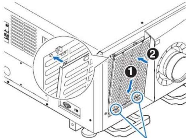 Technical diagram of a server rack with labeled components and directional arrows indicating parts of the rack.