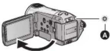 PANASONIC HDC-HS9D - Barošanas ieslēgšana un izslēgšana, izmantojot škidro kristālu ekrānu - 1