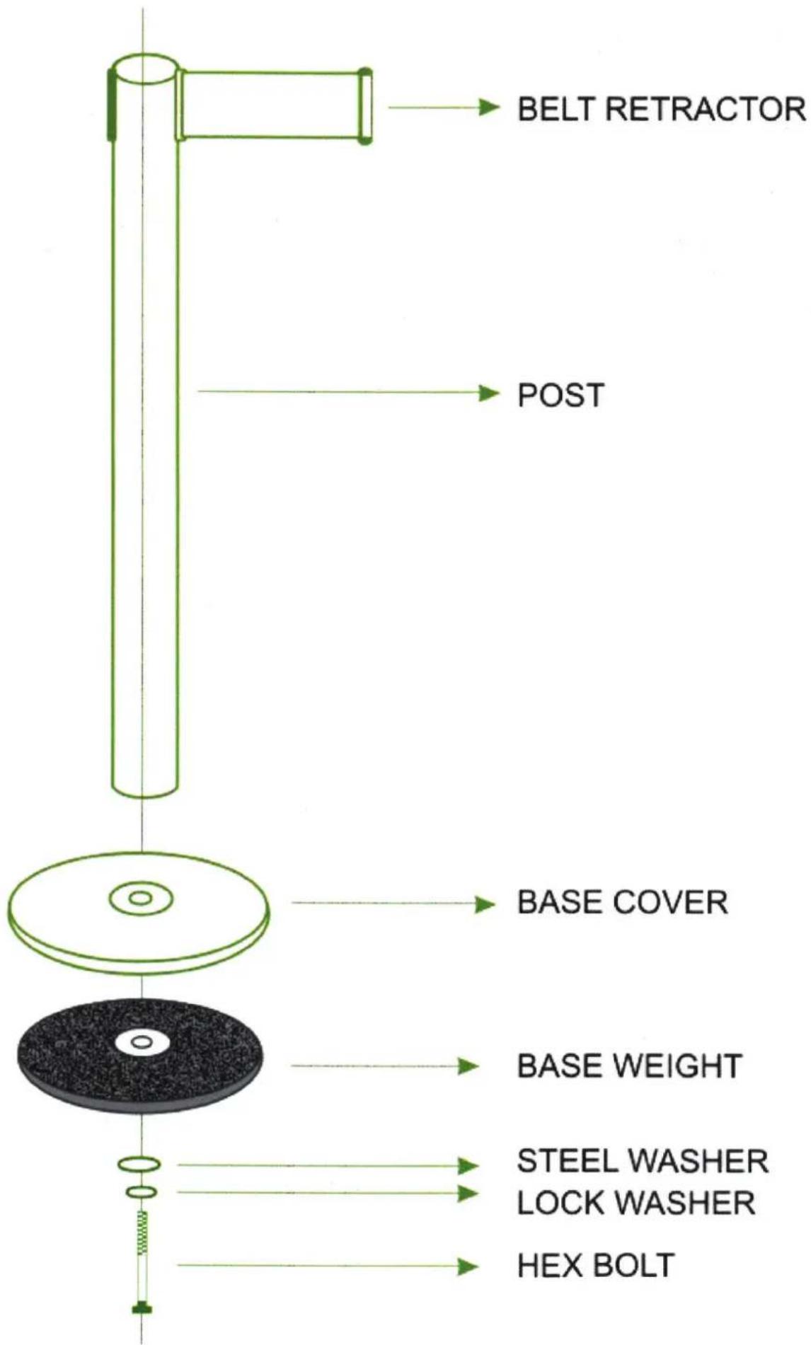 BELT RETRACTOR POST BASE COVER BASE WEIGHT STEEL WASHER LOCK WASHER HEX BOLT