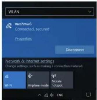 WLAN meshmw6 Connected, secured Properties Disconnect Network & Internet settings Change settings, such as making a connection metered. Wi-Fi Airplane mode Mobile hotspot ENG