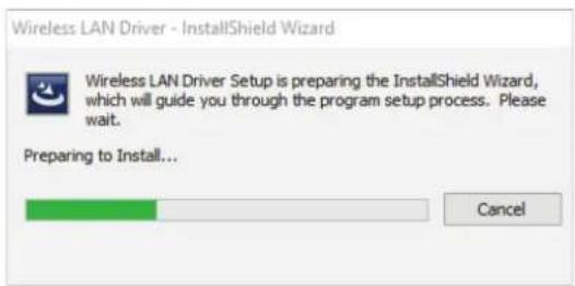 Wireless LAN Driver - InstallShield Wizard Wireless LAN Driver Setup is preparing the InstallShield Wizard, which will guide you through the program setup process. Please wait. Preparing to Install... Cancel