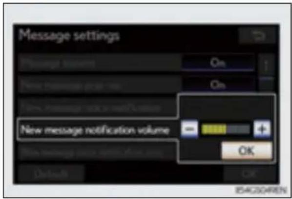 Message settings Message status On New message request On New message request request New message notification volume OK Default IS4G204REN