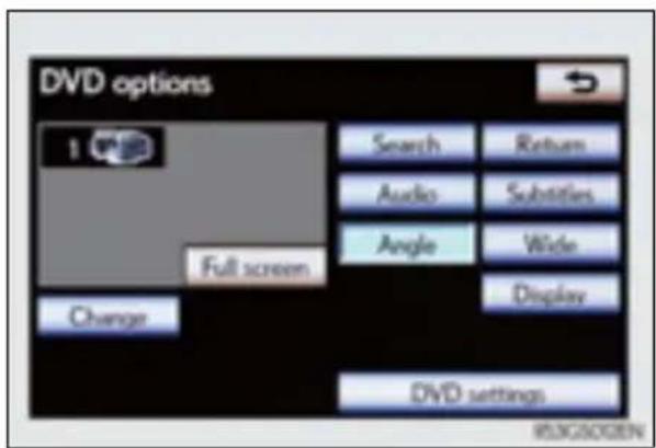 DVD options Search Returns Audio Substitics Angle Wide Change Display DVD settings 1 Full screen ISSC502EN