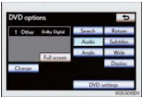 DVD options 1 Other Daily Digital Search Returns Audio Substites Angle Wide Full screen Display Change DVD settings ISSC20700N
