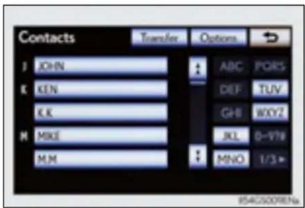 Contacts J JOHN K KEN K.K. M MIKE M.M Transfer Options ABC FORS DEF TUV GHI WXYZ JKL 0-978 MNO 1/3> 854C2009ENa
