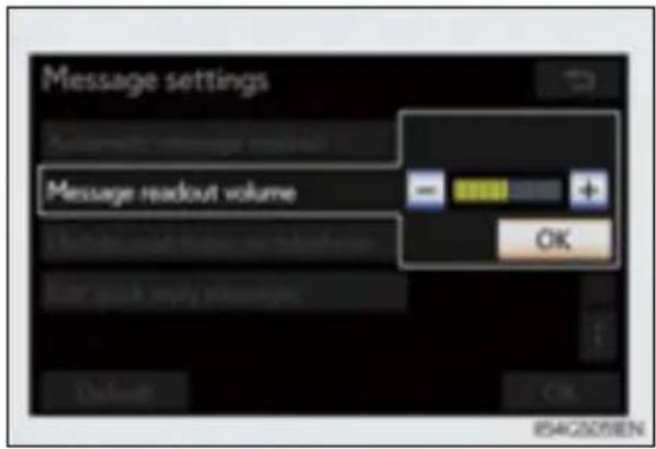 Message settings Automatic message readout Message readout volume OK Default OK ISAG2058N