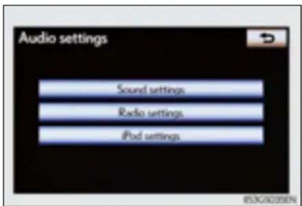Audio settings Sound settings Radio settings iPod settings 853G2056N