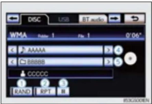DISC USB BT audio WMA 0'06" < AAAAA > 4 < B8888 > 5 * CCCCC 1 2 3 RAND RPT H BSCG00REN