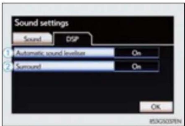 Sound settings Sound DSP Automatic sound level/low On Surround On OK RISCXISPEN