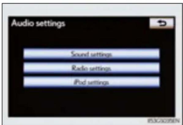 Audio settings Sound settings Radio settings iPod settings ISSG2035EN