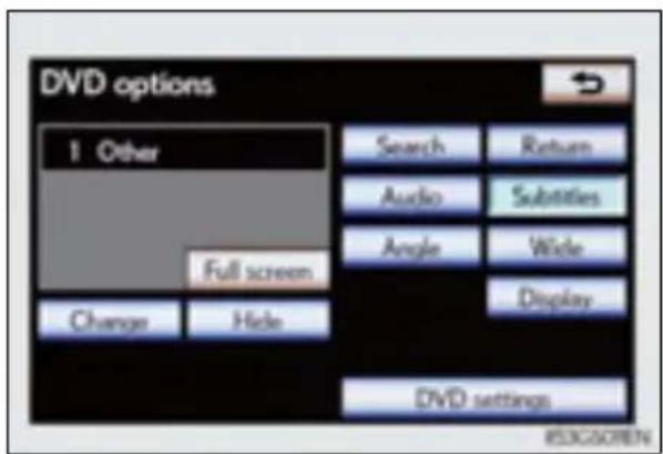 DVD options 1 Other Search Return Audio Substites Angle Wide Full screen Change Hide Display DVD settings 85320REN