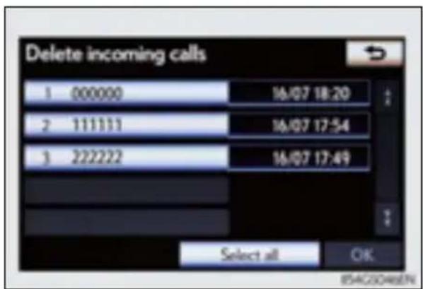 Delete incoming calls 1 000000 16/07 18:20 2 111111 16/07 17:54 3 222222 16/07 17:49 Select all OK 854C2046EN