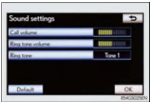 Sound settings Call volume Ring tone volume Ring tone Tone 1 Default OK RS4G2025EN