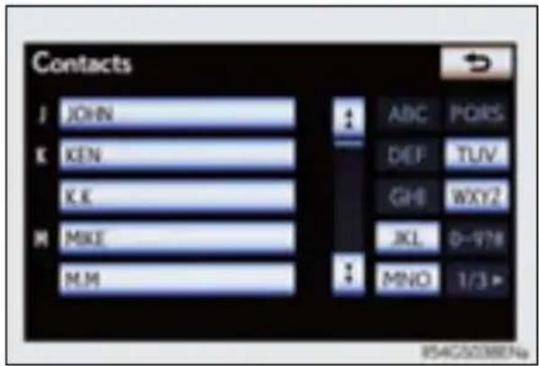 Contacts J JOHN K KEN K.K. M MIKE M.M ABC PORS DEF TUV GHI WXY2 JKL D-978 MNO 1/3 854C50388ENa