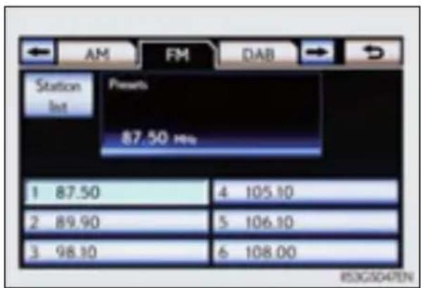 LEXUS GS 250 (2012) - Staciju priekšiestatījumu iestatīšana (izņemot DAB [Digi-tālā audio apraide]) - 1