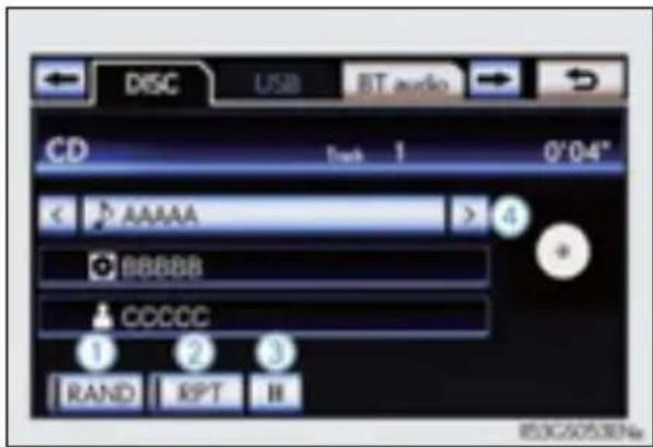 DISC USB BT audio CD Track 1 0'04" < AAAAA > 4 BBBBB CCCCC 1 2 3 RAND RPT II 85DC/5053676x