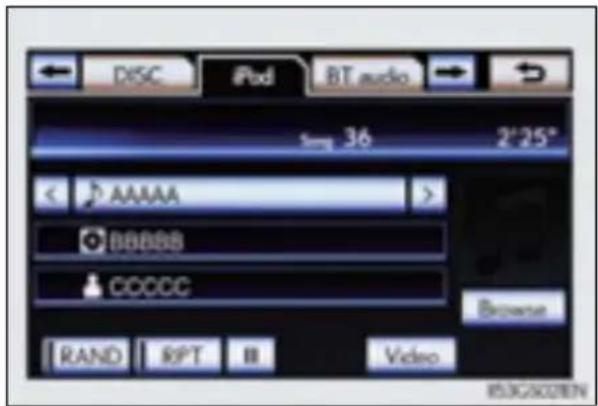 DISC iPod BT audio 36 2°25° AAAAA BBBBB COCCC Browse RAND RPT B Video IS3G502EN