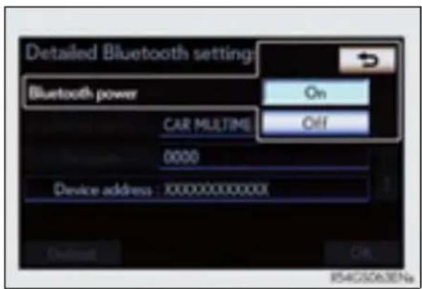 Detailed Bluetooth settings Bluetooth power On CAR MULTIME Off 0000 Device address : 0000000000000x Deluxe On 854G26A361Na