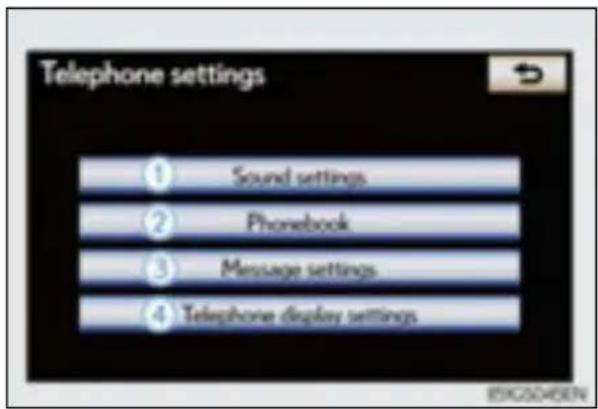 Telephone settings ① Sound settings ② Phonebook ③ Message settings ④ Telephone display settings