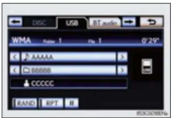 DISC USB RT audio WMA Filter 1 File 1 0/29" < AAAAA > < BBBBB > CDCCC RAND RPT B 853G3076674