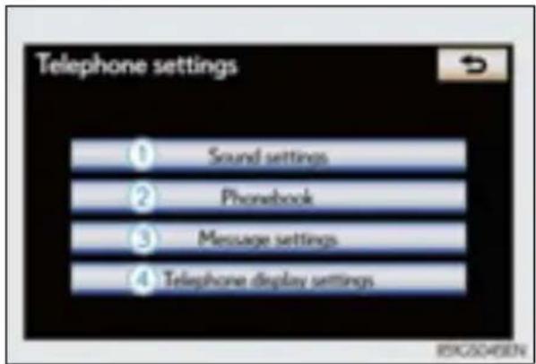 Telephone settings ① Sound settings ② Phonebook ③ Message settings ④ Telephone display settings