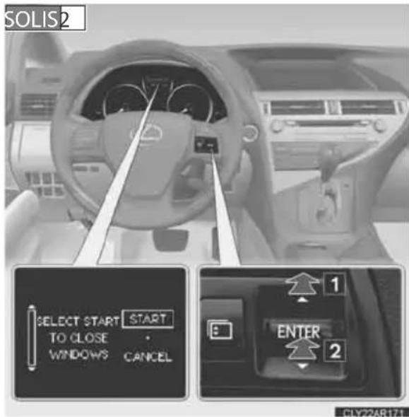 SOLIS2 SELECT START START TO CLOSE WINDOWS CANCEL 1 ENTER 2