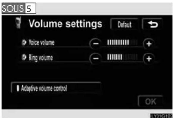 SOLIS 5 Volume settings Default Voice volume - Ring volume - Adaptive volume control OK